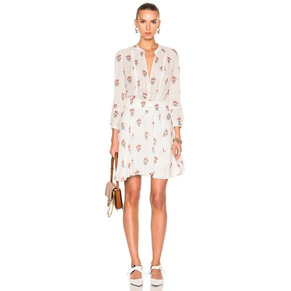 A.L.C. Dasha Silk Mini Dress in White & Peach - Picture 1 of 12
